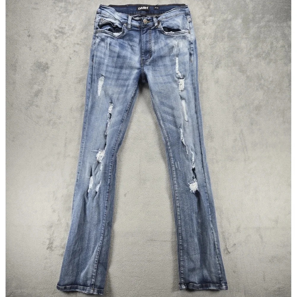 DASH‎ Distressed Jeans Men's Size 32/36 Stretch Boot Cut Blue Denim